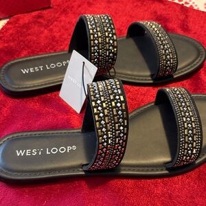 West Loop Black and Gold Embellished Sandals new w/tags 9-10 comfort innersole